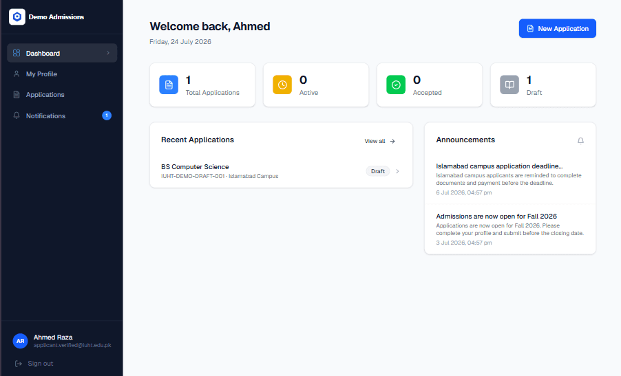 Student portal dashboard